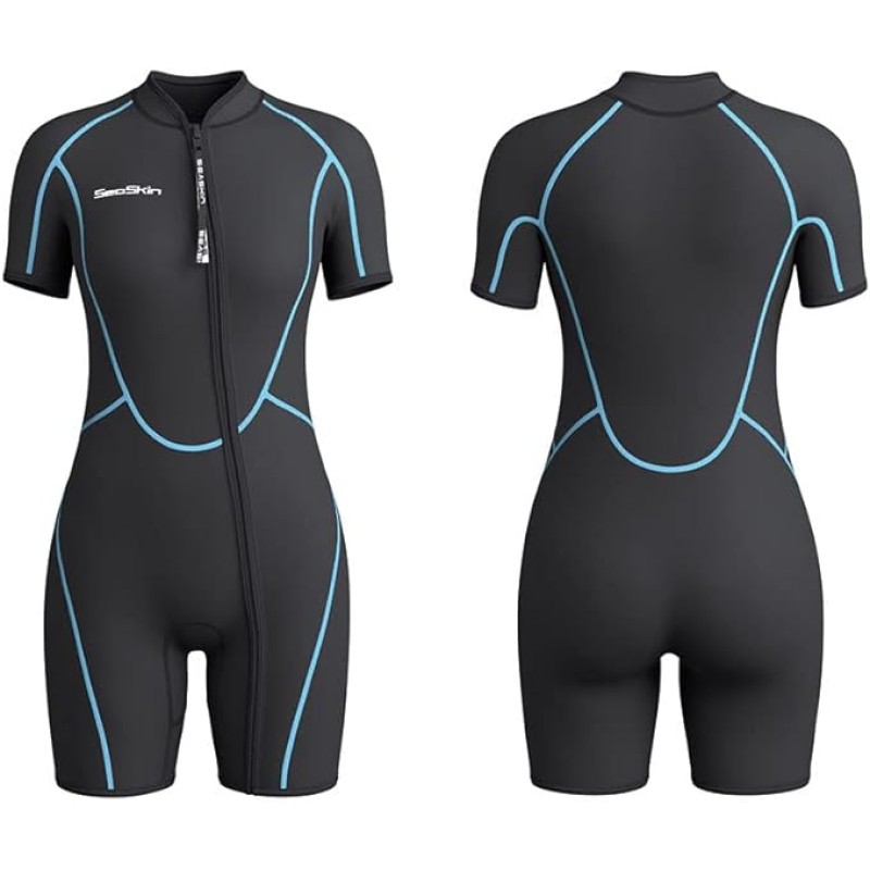 Seaskin Mens 3mm Shorty Wetsuit Womens, Full Body Diving Suit Front Zip Wetsuit for Diving Snorkeling Surfing Swimming