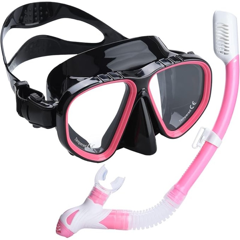 Snorkel Set Adults Snorkel Mask Panoramic View Anti-Leak Anti-Fog Adjustable Straps Diving Mask for Scuba Swimming Diving