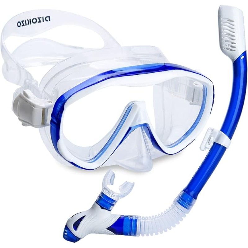 Snorkel Set Adults Snorkel Mask 180 Panoramic View Anti-Fog Anti-Leak Adjustable Straps Easy Breathing Diving Mask for Scuba Swimming Diving