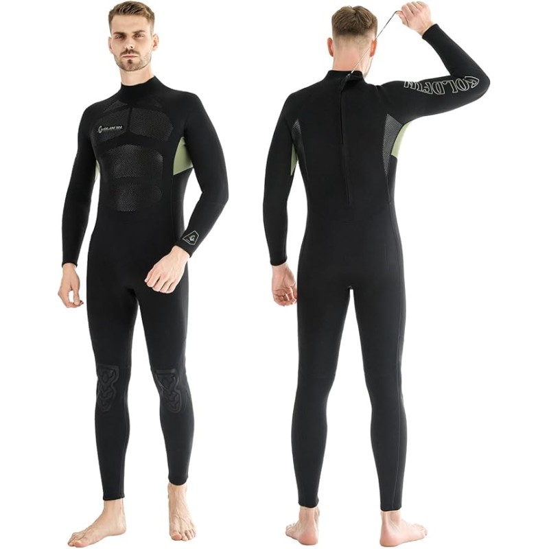 GoldFin Wetsuit Men, 3mm Wetsuits Neoprene Wet Suits Fullsuit Back Zip Keep Warm in Cold Water Diving Swimming Kayaking Surfing