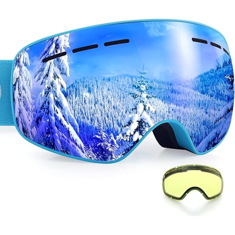 Ski Goggles Anti Fog UV Protection Double Layer Spherical Lens Snow Snowboard Goggles for Women Men Youth