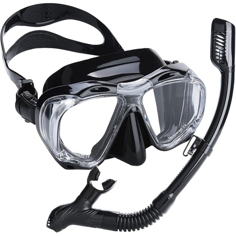 Snorkel Set Adults Snorkel Mask 180 Panoramic View Anti-Fog Anti-Leak Adjustable Straps Easy Breathing Diving Mask for Scuba Swimming Diving