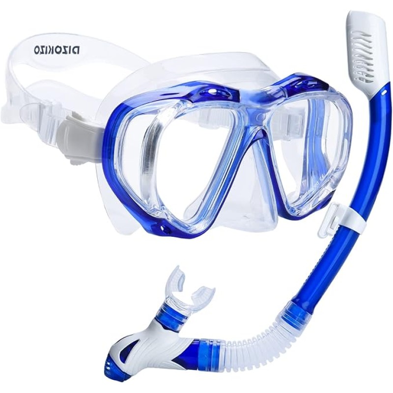 Snorkel Set Adults Snorkel Mask 180 Panoramic View Anti-Fog Anti-Leak Adjustable Straps Easy Breathing Diving Mask for Scuba Swimming Diving