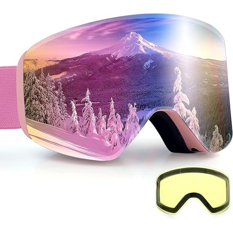 Ski Goggles Anti Fog UV Protection Dual Detachable Lens Frameless Snowboard Goggles for Men Women Youth