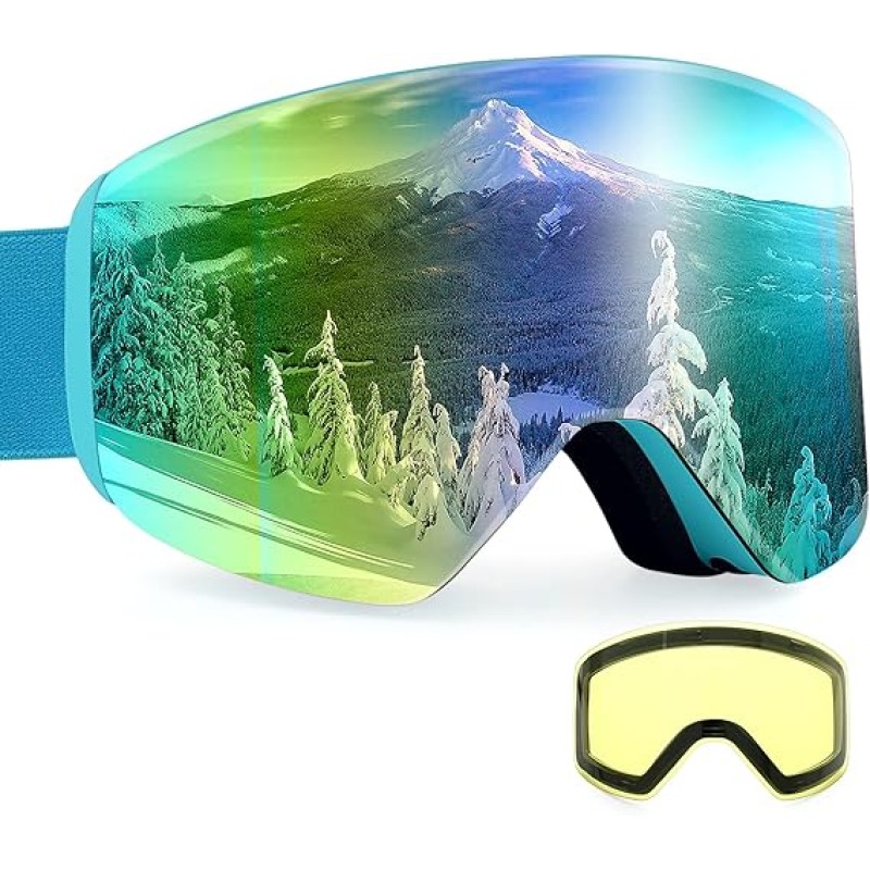 Ski Goggles Anti Fog UV Protection Dual Detachable Lens Frameless Snowboard Goggles for Men Women Youth