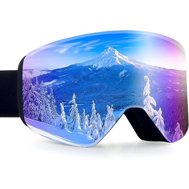 Ski Goggles Anti Fog UV Protection Dual Detachable Lens Frameless Snowboard Goggles for Men Women Youth